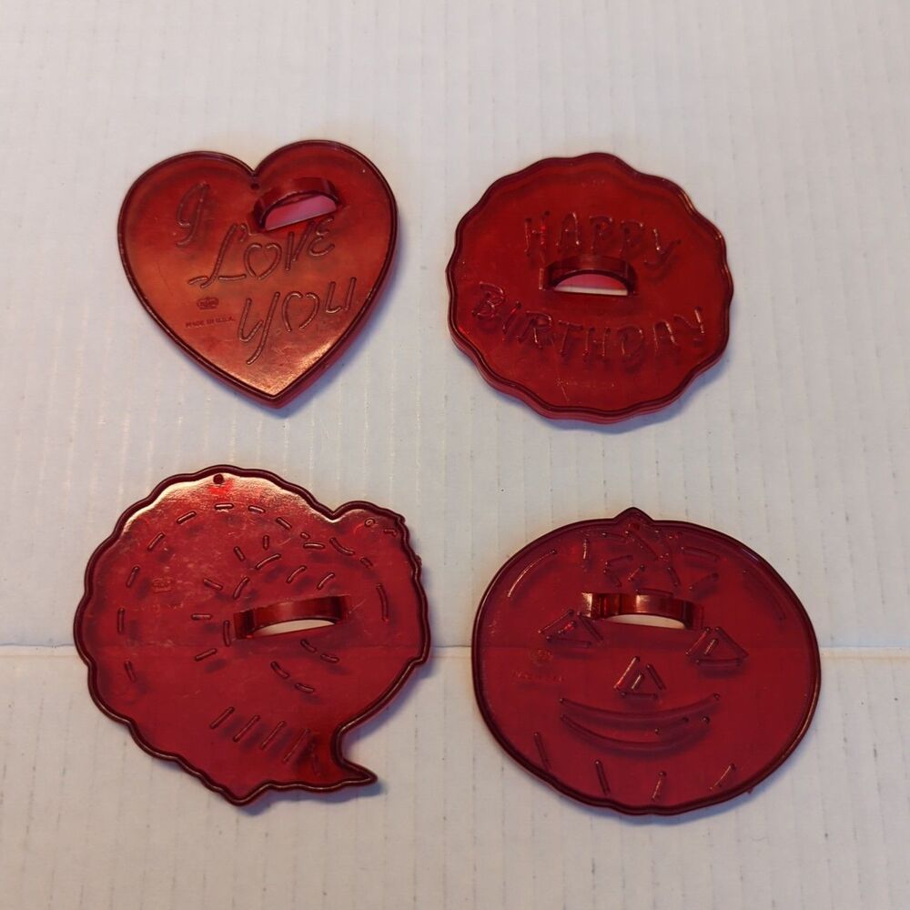 HRM Red Plastic Cookie Cutters Lot 4 Pumpkin Heart Turkey Happy Birthday